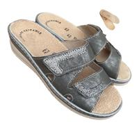 ciabatte Confort DONNA ecopelle regolabili strappo PREST1GE Strassy plantare estraibile adatta per plantari su misura (piombo strass, 36, Sistema Taglie Calzature EU, Adulto, Donna, Numero, Media, 36)