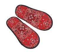 Ciabatte Da Casa Pai-Sley Bandana Boho Red Pantofole Peluche House Shoes Moda Slipper Per Viaggi Ufficio Hotel E Bagno M