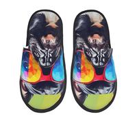 Ciabatte Da Casa Rainbow Bulldog Glasses Print Pantofole Donna Peluche Pelo Foderata Lavabile Peluche Ciabatte, Per Hotel, Bagno, Interno Esterno, M