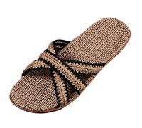 Ciabatte da donna alla moda, unisex, antiscivolo, in lino, estive, per la casa, con punta aperta, traspiranti, suola in lino, per interni, pantofole estive da donna, Nero , 270