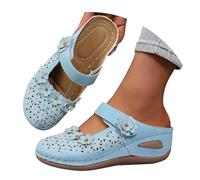 Ciabatte da donna chic con motivo floreale, casual, senza lacci, con decorazione floreale, per un uso quotidiano elegante e uscite estive, blu cielo, 37 EU