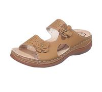 Ciabatte da donna, comode da spiaggia, sandali ortopedici, da donna, con zeppa di grandi dimensioni, stile retrò, scarpe casual, sandali a forma di fiore, punta aperta nuda, piedi per piscina, marrone