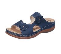 Ciabatte da donna, comode da spiaggia, sandali ortopedici, da donna, con zeppa di grandi dimensioni, stile retrò, scarpe casual, sandali a forma di fiore, punta aperta nuda, piedi per piscina, navy