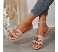 Ciabatte da donna con decorazione a catena, nuove per l'estate, stile bohémien, sandali piatti da indossare sia in casa che all'aperto, da città, con tacco basso, per le donne EUR36,EUR37,EUR38,EUR39,