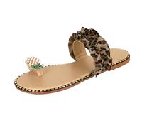 Ciabatte da donna con infradito piatte da donna, stile bohémien, eleganti sandali da bagno, estivi, motivo leopardato, per il tempo libero, classici sandali da spiaggia Y2K, caffè, 39 EU