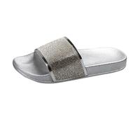 Ciabatte da donna con strass, sandali aperti con glitter scintillanti, pantofole da spiaggia alla moda, comode e larghe pantofole piatte casual slip on diapositive alla moda con cinturino singolo