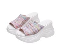 Ciabatte da donna con zeppa, sandali da donna con plateau, rotondi, aperti sulla punta, traspiranti, con suola antiscivolo, leggere, estive, morbide e comode, scarpe da passeggio, bianco, 40 EU