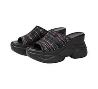 Ciabatte da donna con zeppa, sandali da donna con plateau, rotondi, aperti sulla punta, traspiranti, con suola antiscivolo, leggere, estive, morbide e comode, scarpe da passeggio, Nero , 38 EU