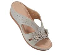 Ciabatte da donna estive con zeppa, ciabatte da donna estive con fiori, scarpe sportive bohémien, sandali da spiaggia aperti, con punta bassa, antiscivolo, in rete traforata, grigio., 39 EU