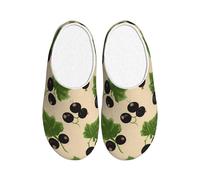 Ciabatte da donna in flanella di ribes nero, pantofole da casa da uomo con foglie verdi antiscivolo calde scarpe invernali per interni ed esterni, Multicolore, 3X-Large