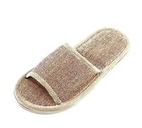 Ciabatte da donna in lino aperte punta morbida scarpe piatte da interno antiscivolo pantofole da casa da uomo pantofole da camera da letto antiscivolo piatte estive moda casual pantofole, Grigio, 39