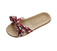 Ciabatte da donna leggere in paglia per l'estate, eleganti e comode, modello stampato, scarpe da spiaggia leggere, ideali per la casa e il giardino, Colore: rosso, 37/38 EU