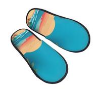 Ciabatte da spiaggia al tramonto per donne e uomini, con palma marina, antiscivolo, per interni, comode, pelose, in memory foam, per camera da letto e da viaggio, Multicolore, 6/8 UK Men/ 6/8.5 UK