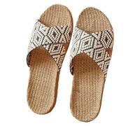 Ciabatte di Paglia Donna-Coppia retrò Stampa A Blocchi di Colore Spiaggia Esterno Indossare Casa Cotone Lino Pantofole Antiscivolo per Sandali Quattro Stagioni di Grandi Dimensioni