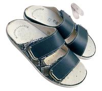 ciabatte DONNA a strappo ecopelle regolabili comfort PREST1GE Nuvola plantare memory estraibile anche plantari propri (blu con trama, 41, Sistema Taglie Calzature EU, Adulto, Donna, Numero, Media, 41)