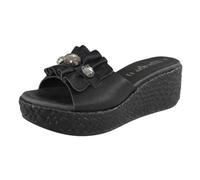 Ciabatte Donna Cinzia Soft Vera Pelle Nera Zeppa Rouches Strass, 39