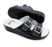 Ciabatte Donna con Doppia Fascia Pantofole Sanitarie Sandali Fibbia Regolabile in Vera Pelle Punta Aperta (Blu, Sistema Taglie Calzature EU, Adulto, Donna, Numero, Media, 38)
