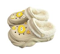 Ciabatte Donna con Memory Foam Interno Esterno e Suola Spessa per Inverno Ciondoli Animati Rimovibili (2-Khaki, 37-38)