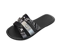 Ciabatte Donna con Tracce a Stampa Serpente/Leopardo, Sandali Bassi Comodi, Scarpe Estive per Spiaggia e Tempo Libero, Nero/Marrone