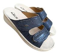 ciabatte DONNA ecopelle regolabili doppio strappo ONDINA FLexis plantare estraibile soft ricoperto in pelle (navy, 41, Sistema Taglie Calzature EU, Adulto, Donna, Numero, Media, 41)