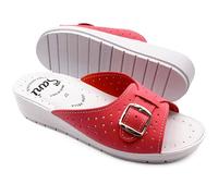 Ciabatte Donna Estive Comode Pantofole in Vera Pelle con Fibbia Regolabile a Punta Aperta Sandali Sanitari con Fascia (Fucsia, Sistema Taglie Calzature EU, Adulto, Donna, Numero, Media, 38)