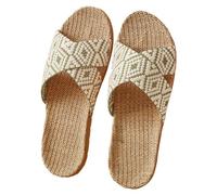 Ciabatte Donna Estive con Paglia-Coppia retrò Stampa A Blocchi di Colore Spiaggia Esterno Indossare Casa Cotone Lino Pantofole Antiscivolo per Sandali Quattro Stagioni di Grandi Dimensioni