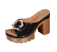 ciabatte donna estive eleganti Summer Fashionable Glossy Platform Chunky Heel Sandals Metal Square Strap High Heeled Mules European And Platform Height Increasing Wom espadrillas donna zeppa (37)