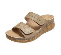 Ciabatte Donna Estive Eleganti Women's Summer Wedge Sandals Hollowed Out Breathable Thick Sole Comfortable Casual Sandals For Outdoor Wear (Beige, 39)
