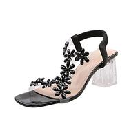 Ciabatte donna estive moda primavera donna sandali tacco cristallo tacco alto strass fiori casual campus scarpe donna, Nero , 37 EU