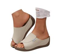 Ciabatte Donna Estive Sandali Ciabattine Eleganti Ortopediche Scarpe Mare Sughero Zoccoli Estivi Pianta Larga Pelle Ciabatta Estiva Fascite Plantare Casa,Beige,Beige,40