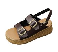 Ciabatte Donna Estive Sandali da donna estivi retrò con plateau doppio, zeppa regolabile con elastico, scarpe casual, sandali versatili in vari colori. (Brown, 37)