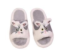 Ciabatte Donna Pelose Calde - Pantofole da Donna - comode e morbide - con Stampa di Gatti Carini - Aperte sul Davanti - comode e comode - per l'autunno e l'inverno.