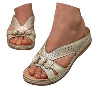 Ciabatte estive da donna con zeppa, sandali estivi con fiori, scarpe sportive bohémien, sandali da spiaggia aperti, con punta bassa, antiscivolo, in rete traforata, gold, 39 EU