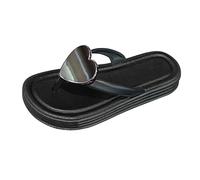 Ciabatte estive da donna infradito in gomma a forma di cuore carino sandali larghi da donna moda casual slip on scarpe aperte da donna piattaforma piatta pantofole ortopediche, Nero , 39 EU