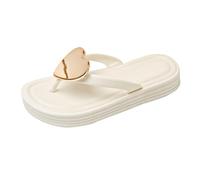 Ciabatte estive da donna infradito in gomma a forma di cuore carino sandali larghi da donna moda casual slip on scarpe aperte da donna piattaforma piatta pantofole ortopediche, bianco, 38 EU