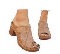 Ciabatte Glam con Cinturino e Punta Aperta, Tacco Spesso - Ciabatte Leggere e Casual per Tutti i Giorni, per casa e Gite Fuori Porta (Brown-a, 41)