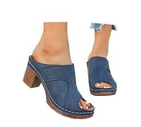 Ciabatte Glam con Cinturino e Punta Aperta, Tacco Spesso - Ciabatte Leggere e Casual per Tutti i Giorni, per casa e Gite Fuori Porta (Blue-a, 41)