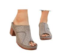 Ciabatte Glam con Cinturino e Punta Aperta, Tacco Spesso - Ciabatte Leggere e Casual per Tutti i Giorni, per casa e Gite Fuori Porta (Coffee-a, 38)