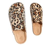 Ciabatte in sughero con stampa leopardata da donna, sandali mule piatti a infilare con punta tonda, nuovo comodo sandalo con cristallo per perline, per interni ed esterni(Leopard print brown,37 EU)
