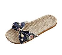 Ciabatte Infradito Pantofola Sandali Pantofole da Donna Floreale Bowknot Lino Infradito Sandali da Spiaggia Pantofole con Zeppa Scarpe da Donna-Navy_39