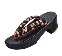 Ciabatte Infradito Scarpe Giapponese Geta Pantofole Donna, Tradizionali Pantofole Donna Estive Sandali Pantofola a Tacco Alto con Motivo a Schegge Halloween Regali(Black A,38/40 EU)