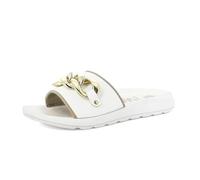 Ciabatte Mare Donna Bianche con Fascia e Maxi Catena Cangiante Platino, 38