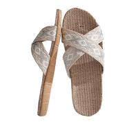 Ciabatte Mare Donna Estive-Coppia retrò Stampa A Blocchi di Colore Spiaggia Esterno Indossare Casa Cotone Lino Pantofole Antiscivolo per Sandali Quattro Stagioni di Grandi Dimensioni