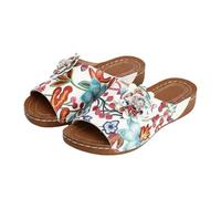 Ciabatte ortopediche da donna, sandali estivi comodi da donna, sandali aperti per costume tradizionale peep toe, pantofole impermeabili e scivoli, sandali estivi con zeppa con fiori, A bianco., 41 EU