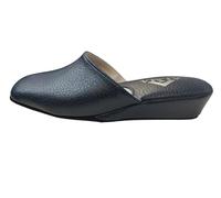 Ciabatte pantofole da donna classiche in vera pelle Alma Made in Italy cucite suola in pelle scamosciata tacco a zeppa 3cm (Blu, Sistema Taglie Calzature EU, Adulto, Donna, Numero, Media, 39)