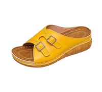 Ciabatte Sandali da donna casual con tacco alto e punta aperta, ideali per l'estate, per un comfort ottimale sia all'interno che all'esterno., giallo, 40 EU