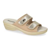 Ciabatte strappo Valleverde 25312 pelle beige oro zeppa 4,5cm Made in Italy