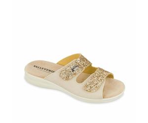 Ciabatte strappo Valleverde 25331 pelle beige zeppa 4,5 cm Made in Italy