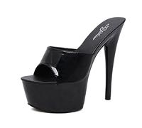 Ciabatte T Station Shoes, 15 Cm/5.9IN Sandali con Tacco A Spillo Super Alto Pantofole con Tacco, Scarpe Ballo Passerella Donna per Scarpe Sera,Nero,37 EU