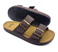 CIABATTE UOMO DOPPIA FIBBIA SANDALI LEGGERI REGOLABILI PANTOFOLE ESTIVE MARRONE